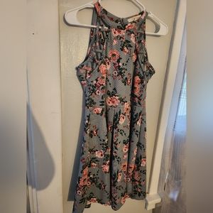 Floral grey open back dress